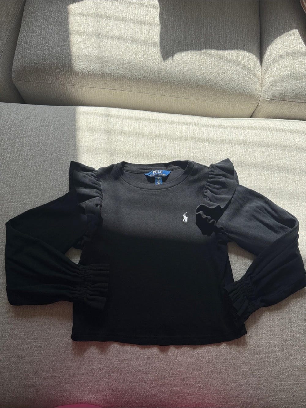 Polo by Ralph Lauren Black Long-Sleeve Ruffle Shoulder Top